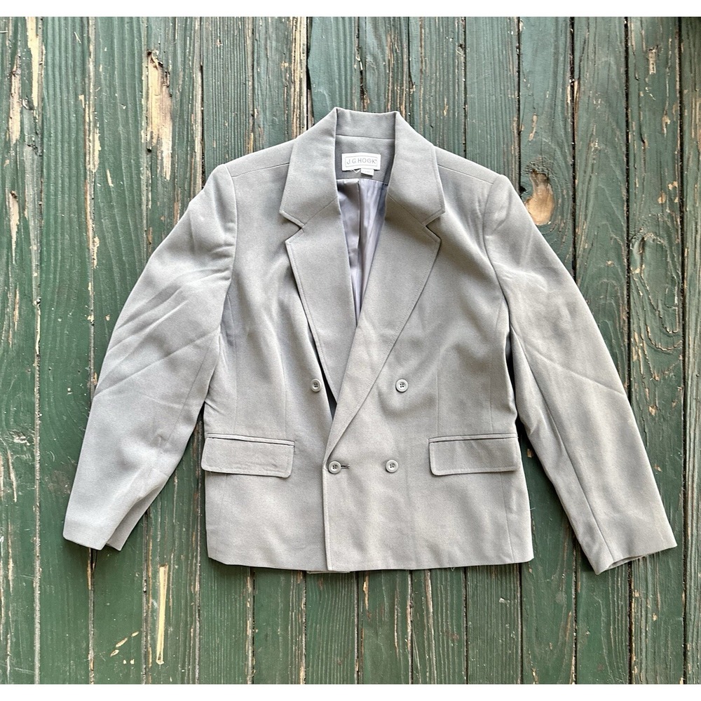 JG Hook Blazer Womens Size 14 Double Breasted Lined Gray USA Made Vintage